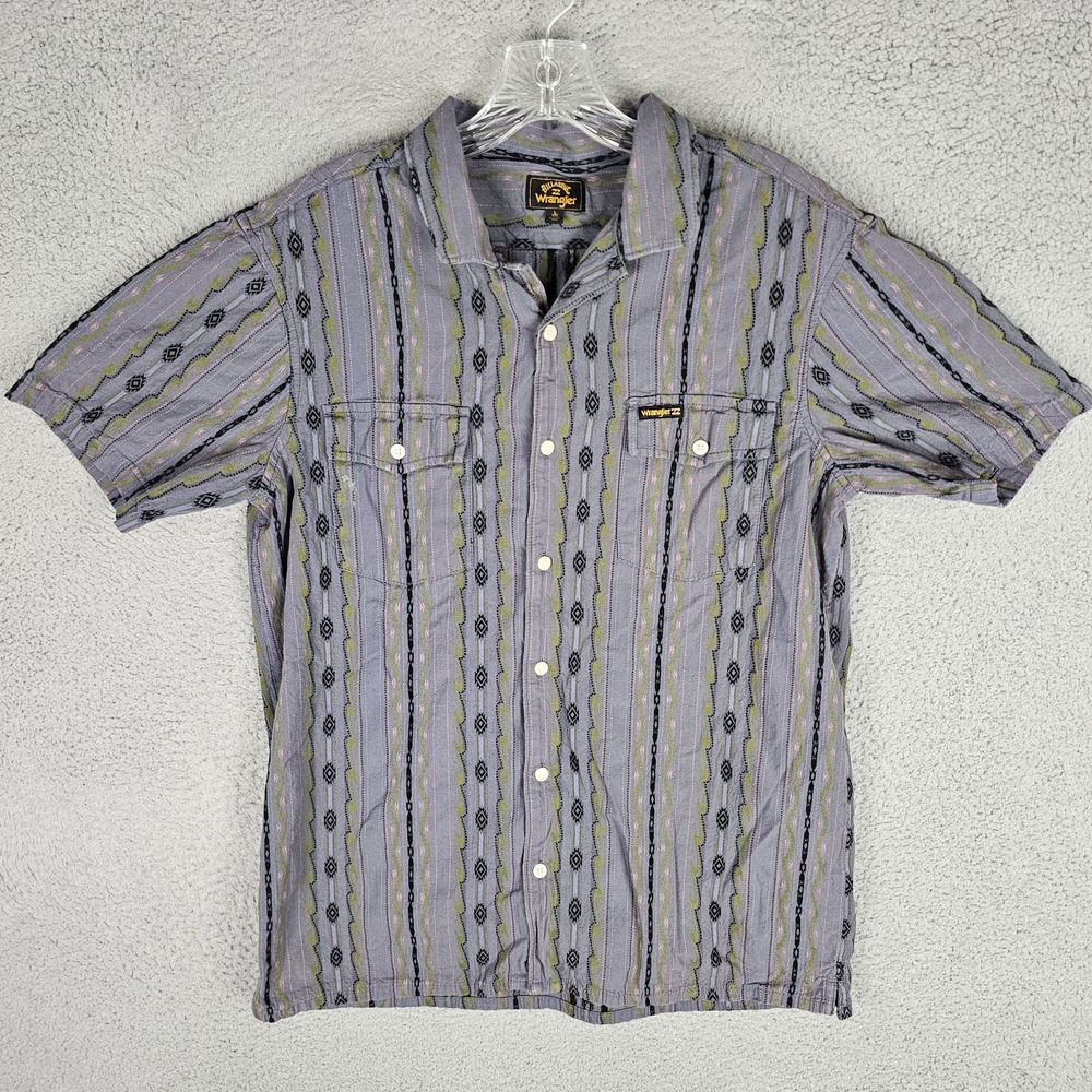 Wrangler Billabong Shirt Mens Large Westward Twill Short Sleeve Collar Button Up